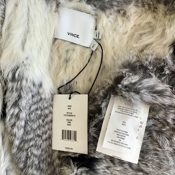 VINCE 100% REAL RABBIT FUR COLORBLOCK VEST SZ M/L - Picture 7 of 7